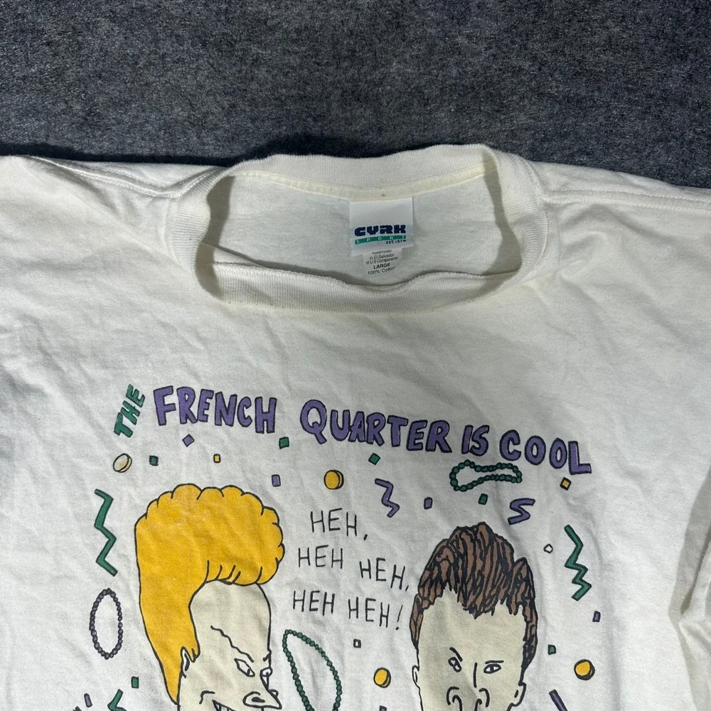 Rare Vintage‎ 90s Beavis and ButtHead French Quarter Bourbon T Shirt Large